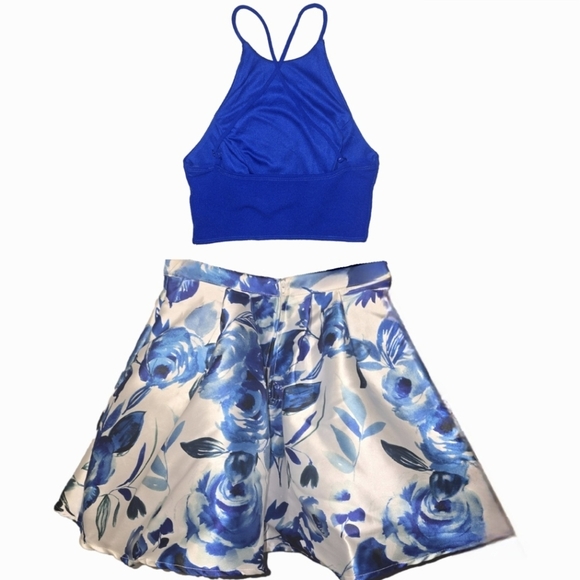 B. Darlin 2-Piece Semi-Formal Blue Floral Dress - Juniors Size 1/2 - Picture 5 of 12